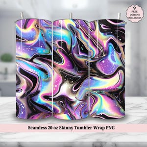 Rainbow Seamless 20 oz Skinny Tumbler Sublimation Design, Marble Neon Colors Gold Glitter 20oz Tumbler Wrap, PNG Instant DIGITAL ONLY