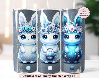 Spooky Easter Tumbler Wrap PNG, Adorable Cute Ghost Bunny Funny Rabbit Animal Seamless 20oz Skinny Sublimation Design, Digital Download