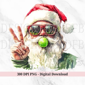 Retro Santa Christmas Blowing Bubble PNG, Vintage Merry Christmas PNG, Funny Santa With Sunglasses Xmas Holiday Sublimation Digital Download