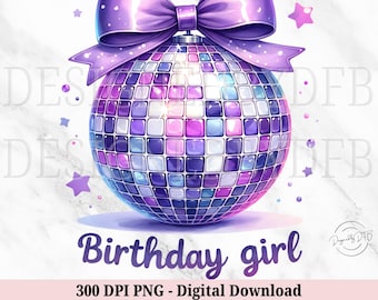 Trendy Birthday Girl Coquette Disco Ball PNG, Social Club Glitter Bow, Soft Girl Aesthetic, Tshirt Mug Sublimation Design, Digital Download