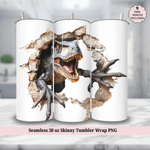 Raptor Dinosaur Seamless 20 oz Skinny Tumbler Sublimation Design, Kids Dino 20oz Tumbler Wrap, PNG Instant DIGITAL ONLY