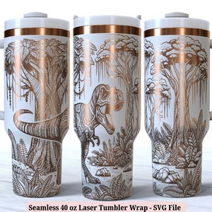 Dinosaur 40 oz Laser Tumbler Wrap SVG for Laser Rotary, Cute Kids T-Rex Engraved Full Wrap for 40oz Cup Seamless Design, Digital Download