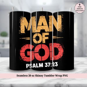Christian Man of God 20oz Tumbler Wrap PNG, Inspirational Bible Verse Seamless 20oz Skinny Tumbler Sublimation Design, Digital Download