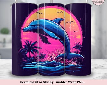 Delfin Tumbler Wrap PNG Plaża Morskie Zwierzę 20oz Skinny Tumbler Sublimacja Projekt 20 oz Bezszwowe Pobieranie Cyfrowe Wrap Ocean Theme