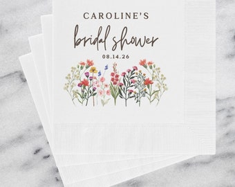 Personalized Napkins for Bridal Shower, Custom Floral Luncheon and Cocktail Napkins, Floral Wedding Shower Party Decor Paper Beverage Napkin
