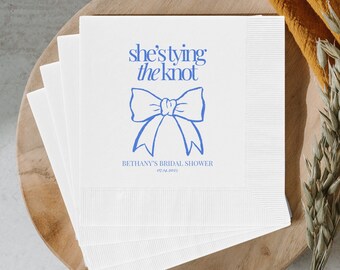 Personalized Napkins for Bridal Shower, Custom Bow Luncheon and Cocktail Napkins, Tying the Knot Wedding Shower Decor Paper Beverage Napkin