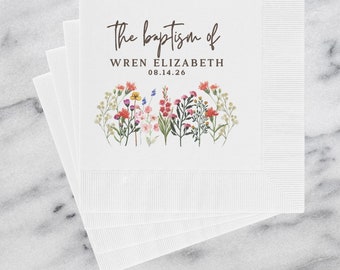 Personalized Napkins for Baptism Reception, Custom Luncheon and Cocktail Napkins, Paper Beverage Napkins with Name for a Christening