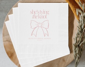 Personalized Napkins for Bridal Shower, Custom Bow Luncheon and Cocktail Napkins, Tying the Knot Wedding Shower Decor Paper Beverage Napkin