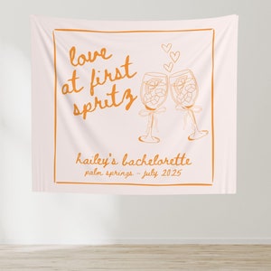 Love At First Spritz Bachelorette Banner, Cute Custom Wedding Shower Sign Decor, Personalized Bridal Brunch Photo Backdrop Wall Decoration