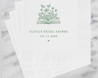 Book Bridal Shower Napkins Personalized, Chapter Bridal Brunch Beverage Napkin