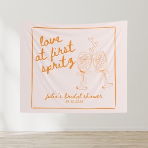 Love At First Spritz Bridal Shower Banner, Cute Custom Wedding Shower Sign Decor, Personalized Bridal Brunch Photo Backdrop Wall Decoration