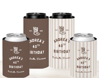 Nashville Birthday Trip Can Cooler Personalized Western Theme Bday Party Favors