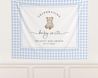 Gingham Baby Shower Banner, Personalized Plaid Baby Sprinkle Fabric Welcome Sign