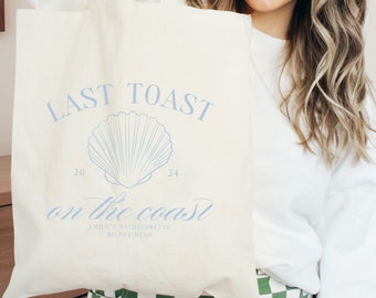 Last Toast On The Coast Bachelorette Party Tote Bag, Personalized Girls Weekend Trip Totes Favors, Cute Custom Welcome Bags For Coastal Bach