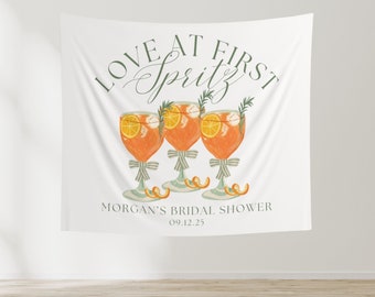 Love At First Spritz Bridal Shower Banner, Cute Custom Wedding Shower Sign Decor, Personalized Bridal Brunch Photo Backdrop Wall Decoration