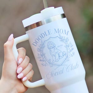 Doodle Mom Tumbler Gift, Personalized Goldendoodle Mom Gift, Doodle Dog Gifts, Custom Doodle Mama 40 oz Travel Mug with Handle and Straw image 1