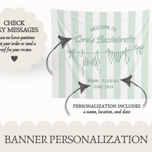 Striped Welcome To Bachelorette Banner, Personalized Bikini Bachelorette Tapestry Decor bild 4