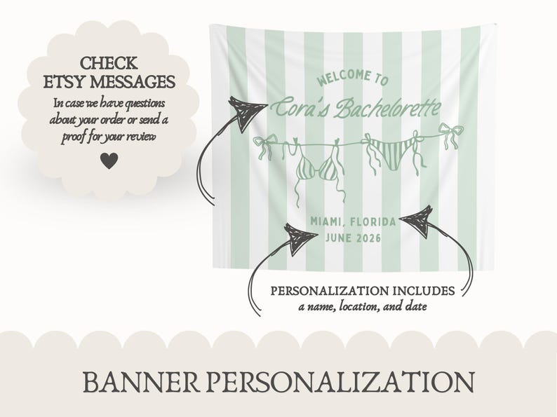 Striped Welcome To Bachelorette Banner, Personalized Bikini Bachelorette Tapestry Decor bild 4