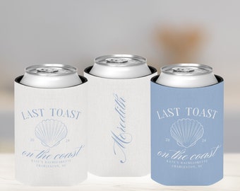 Last Toast On The Coast Beach Bachelorette Can Coolers, Personalized Girls Weekend Trip Favors with Name, Custom Can Cooler For Coastal Bach