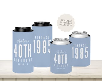 40th Birthday Can Coolers, Fortieth Birthday Party Favors, Personalized 40th Birthday Party Decor for Bar, Cute Turning 40 Party Drink Cups
