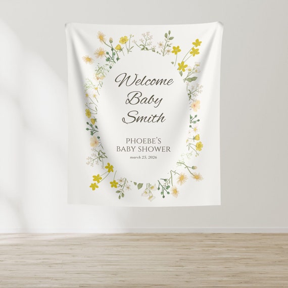 Personalized Light Yellow Baby Shower Banner, Custom Floral Baby Shower Sign Decor, Gender Neutral Baby Sprinkle Photo Backdrop Banners BY26