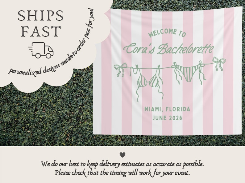 Striped Welcome To Bachelorette Banner, Personalized Bikini Bachelorette Tapestry Decor bild 6