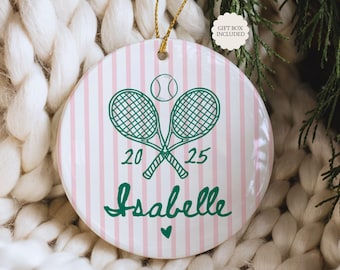 Tennis Ornament Personalized Gift for Tennis Lover, Cute Preppy Tennis Christmas Ornament with Name, Custom Gift for Tennis Player Birthday