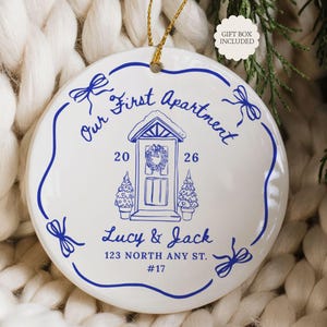 First Apartment Christmas Ornament, 1st Apartment Ornament with Address, Personalized New Apartment Housewarming Gifts for Couples Keepsakes