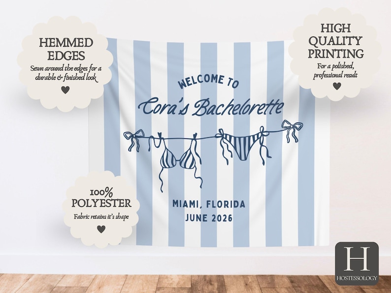 Striped Welcome To Bachelorette Banner, Personalized Bikini Bachelorette Tapestry Decor bild 5
