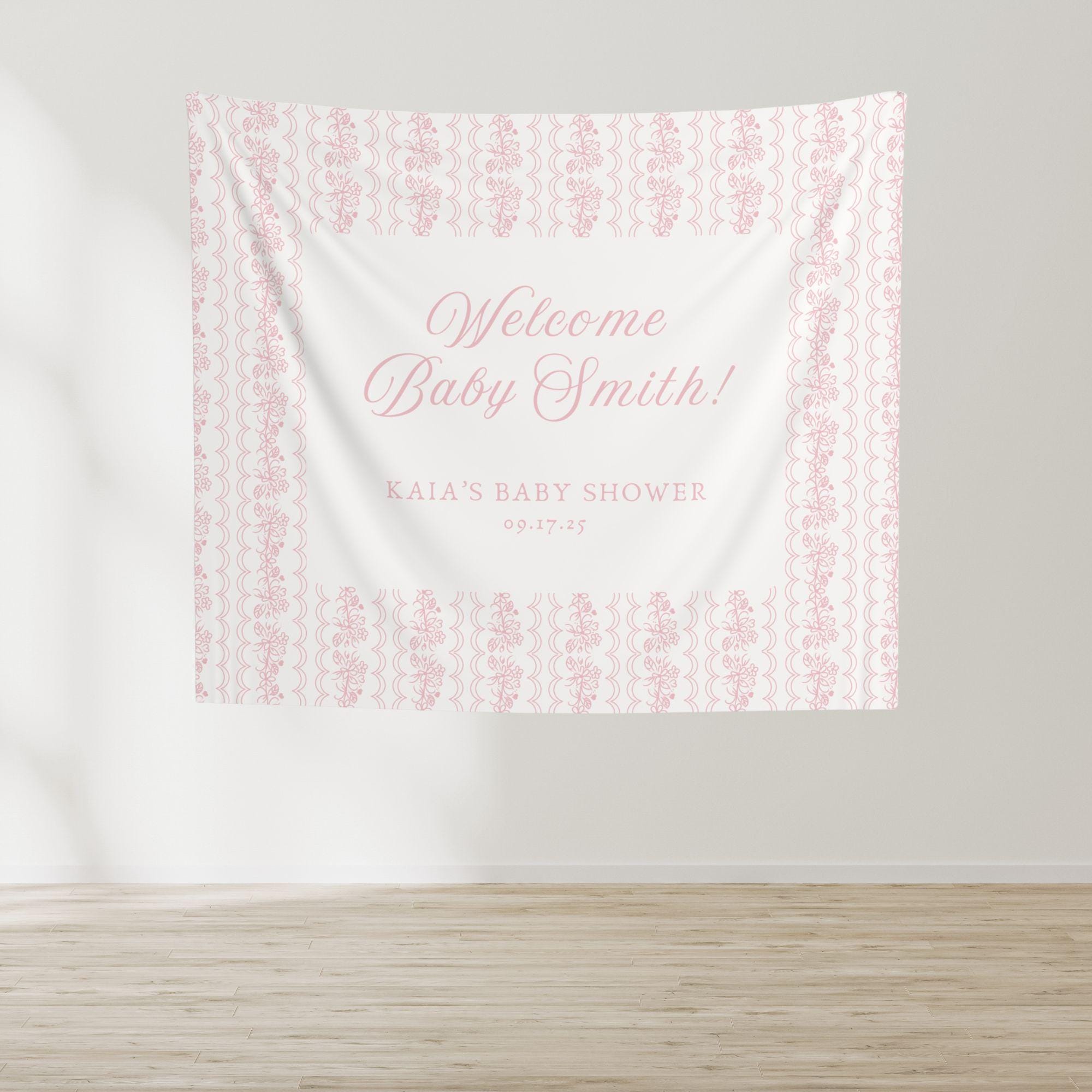 Custom Baby Shower Backdrop, Coquette Baby Sprinkle Fabric Banner, Personalized Baby Shower Photo Background Wall Sign Decoration, BY43