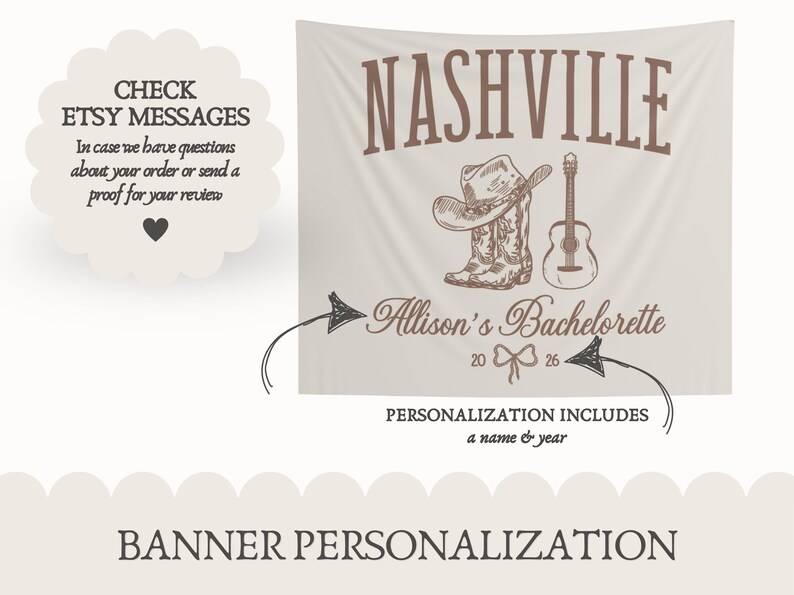 Nashville Bachelorette Banner Personalized Nashville Bach Party Backdrop afbeelding 4
