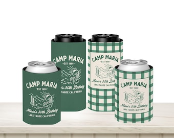 Camp Birthday Can Cooler, Personalized Milestone Birthday Camping Trip Party Favors
