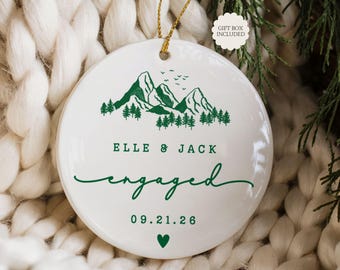 Mountain Engagement Ornament Personalized, Mountains Engagement Gift for Couples Christmas Ornament, Mountain Engaged Keepsake with Names