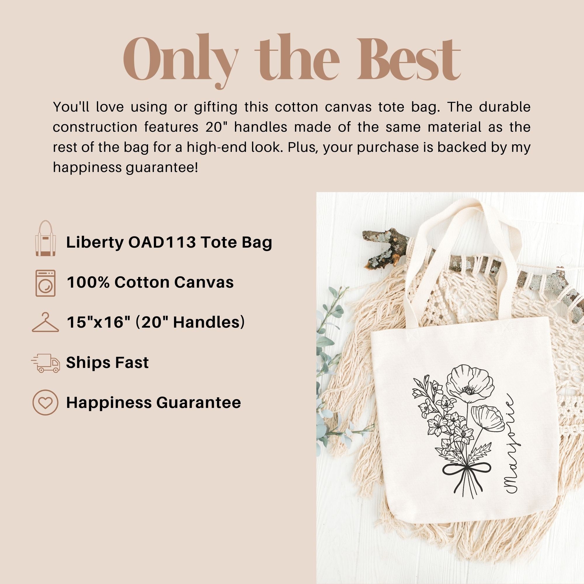 Birth Month Flower Tote Bag With Name, Personalized Birthday Gift for ...