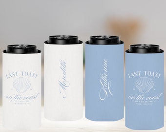 Last Toast On The Coast Beach Bachelorette Can Coolers, Personalized Girls Weekend Trip Favors with Name, Custom Can Cooler For Coastal Bach