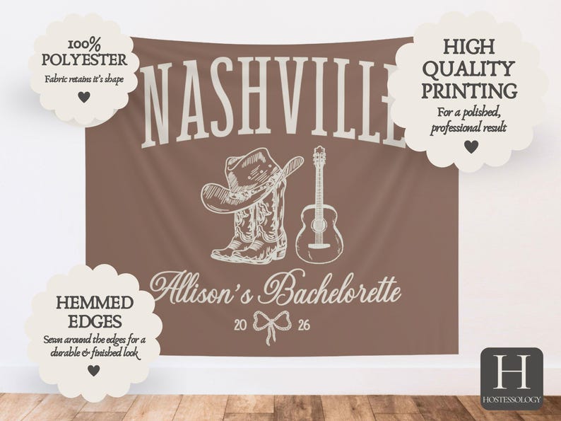 Nashville Bachelorette Banner Personalized Nashville Bach Party Backdrop afbeelding 5