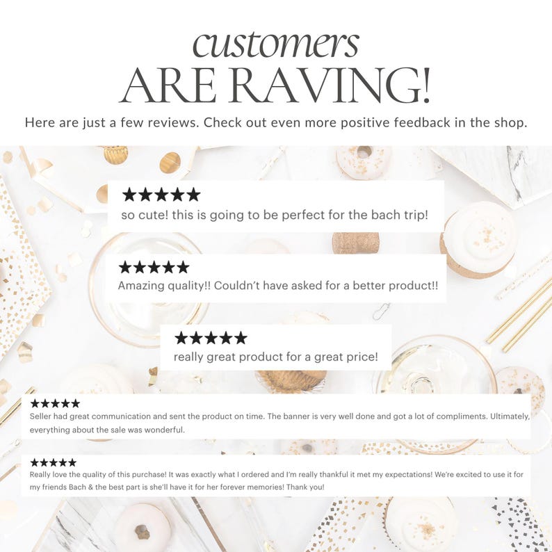May include: Image featuring customer reviews with the text "customers ARE RAVING!". The reviews are displayed with star ratings and positive comments about product quality, communication, and overall satisfaction. The background includes decorative elements.