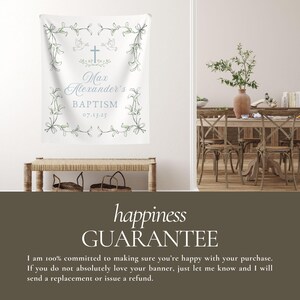 May include: White banner with a floral border and a cross. The text on the banner reads "Max Alexander's Baptism 07.13.25".