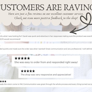 Puede incluir: Imagen con texto "CUSTOMERS ARE RAVING!" y rese&ntilde;as de clientes. Las rese&ntilde;as incluyen frases como "excellent customer service" y "10/10 would recommend!". Una flecha en forma de coraz&oacute;n apunta a las rese&ntilde;as.