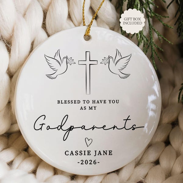 Godparents Christmas Ornament, Personalized Godparent Keepsake Gift, Custom Godparent Thank You Gift, Baptism Gift for Godparents Blessing