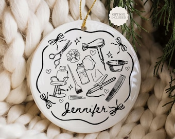 Hairstylist Christmas Ornament Personalized Gift for Hair Stylist, Custom Hairdresser Ornaments, Coquette Hair Salon Christmas Ornament