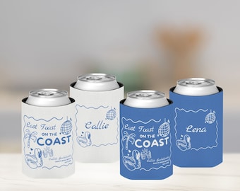 Last Toast On The Coast Beach Bachelorette Can Coolers, Personalized Girls Weekend Trip Favors with Name, Custom Can Cooler For Coastal Bach