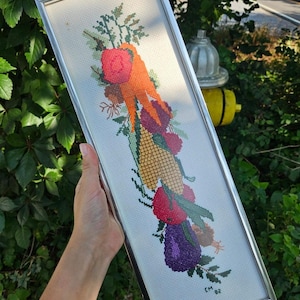 vintage framed needlepoint petit point embroidery Fruit Vegetables