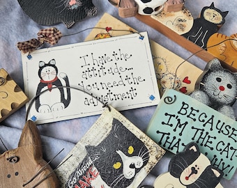 Choose your Vintage Cat Sign! Fed or Not Fed, Black/White/Orange Kitties