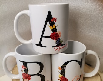 Tasse, « Nom avec lettre initiale », mug, tasse à café, cadeau, anniversaire, fête du nom