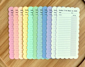 2026 Scalloped Reading List Bookmark | Library Card Log | Review Tracker | Personalize Bookmark | Book Club Card | TBR List | Coquette