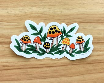 Merry Mushroom Transparent Vinyl Sticker | Custom Size | Vintage Mushroom Decor