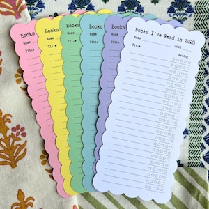 2025 Scalloped Reading List Bookmark | Library Card Reading Log | Cute Book Marker | Tracker | Personalize Bookmark | Page | TBR | Booktok