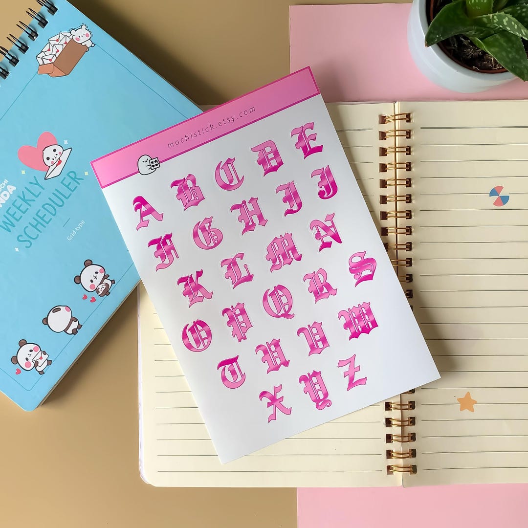 Roayl Script Royal Script Alphabet Sticker Sheet – Pink Edition, Y2K Pinterest ...