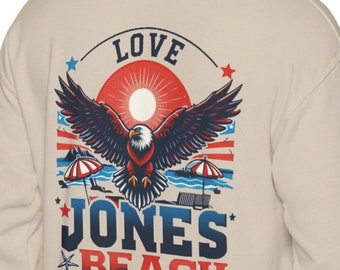 Jones Beach Crew Neck- Long Island, New York Sweat Shirt With Eagle (White & Black) Unisex